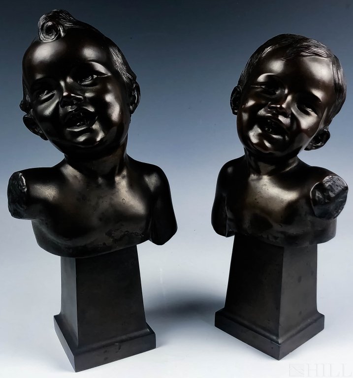 Pair Cast Bronze Bust Children Babies Bookends (1 of 5)