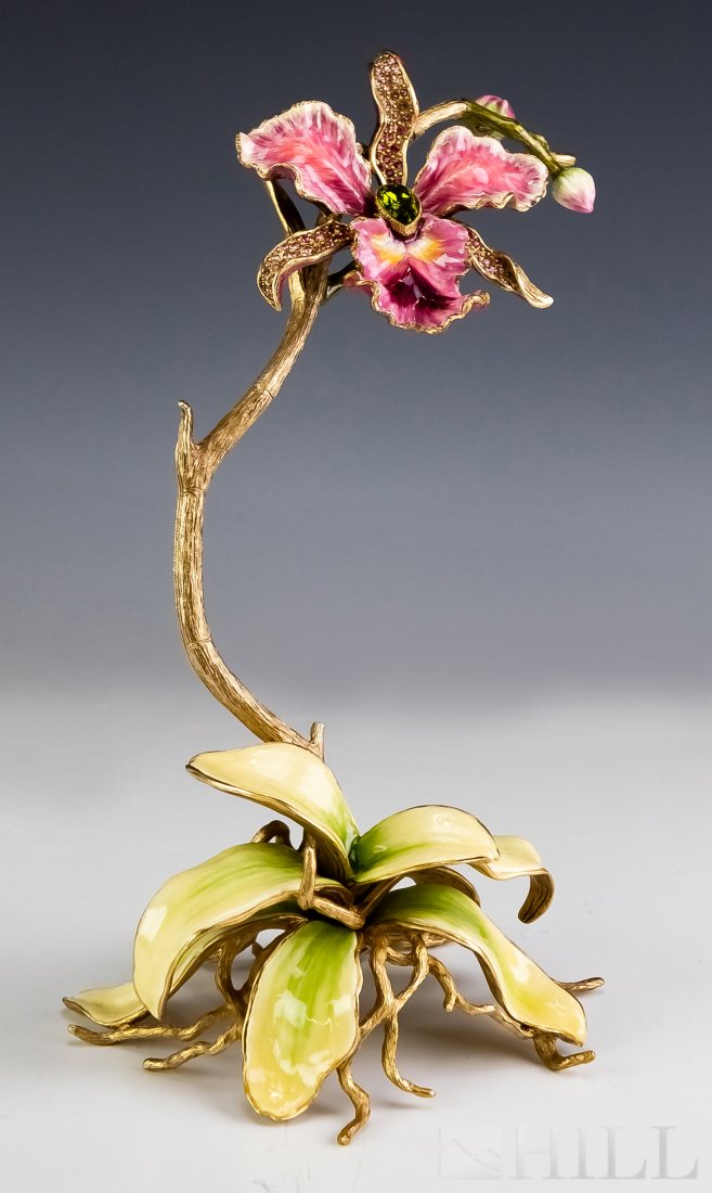 Jay Strongwater Enameled Bronze Orchid Sculpture (1 of 8)