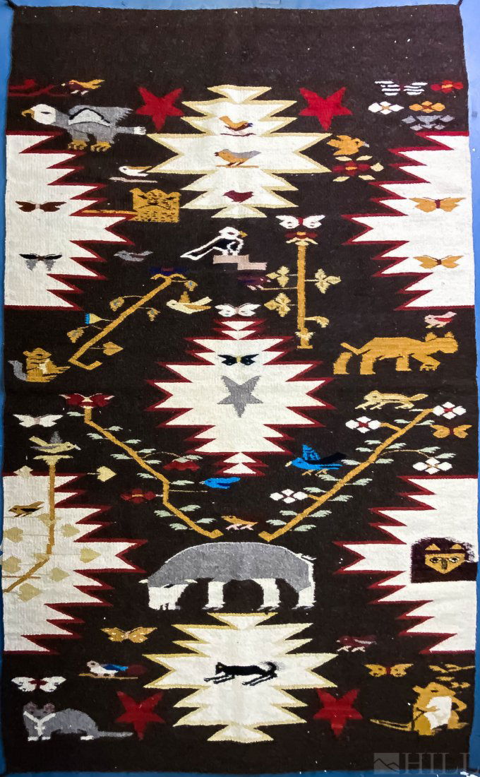 Navajo Native American H-Woven Animal Wool Rug (1 of 4)