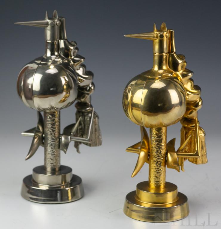 Wilfredo Lam 1902-1982 Cuban LE Bird Sculptures: Pair of signed limited edition modernist sculptures by Wilfredo Oscar de la Concepcion Lam (1902-1982 Cuba / France) "Oiseau de Feu et Oiseau de Fer, 1970" or "Bird of Iron, Bird of Fire" depict abstr