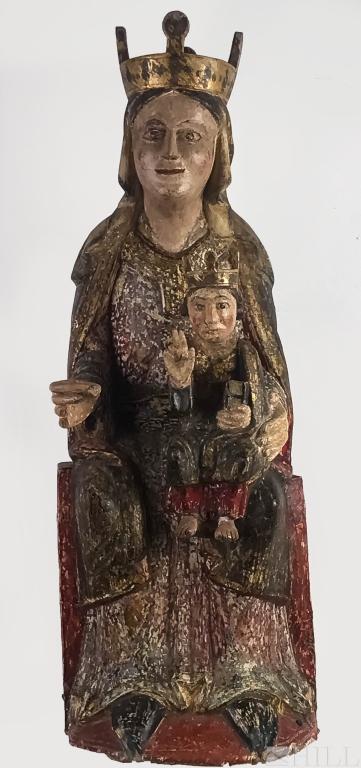 14th C Italian Polychrome Madonna and Child Statue: Religious Statue (Italy, 14th Century or later) Attributed to Italian School (possibly Tuscan) Madonna and Child Sculpture Polychrome on wood Statue: 31 in. x 11 1/2 in. x 8 in. Condition: Good condit