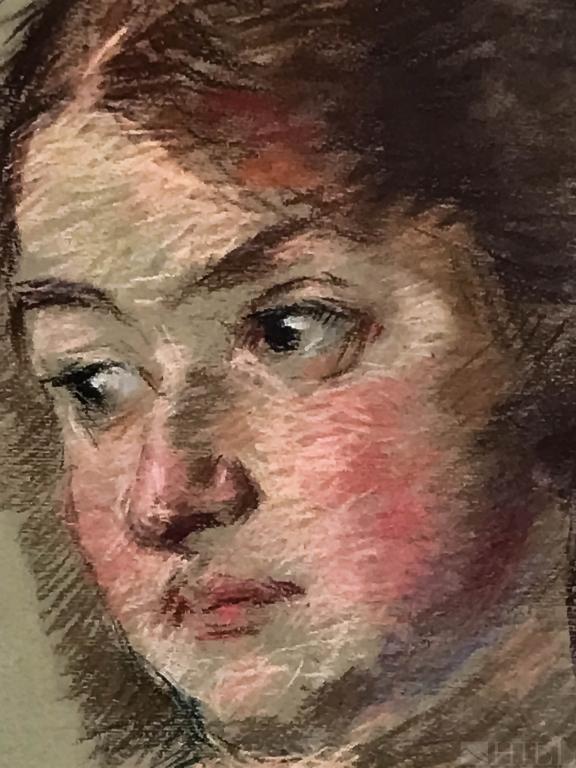 Edmund Pick Morino 1877-1958 Female Portrait Study: Edmund Pick-Morino, attributed to (Austrian, 1877-1958) Study of a Girl's Head, Portrait Chalk on paper Oval Sight: 13 1/2 in. x 10 1/2 in.; Frame: 21 1/2 in. x 17 1/2 in. Condition: Good to fair cond