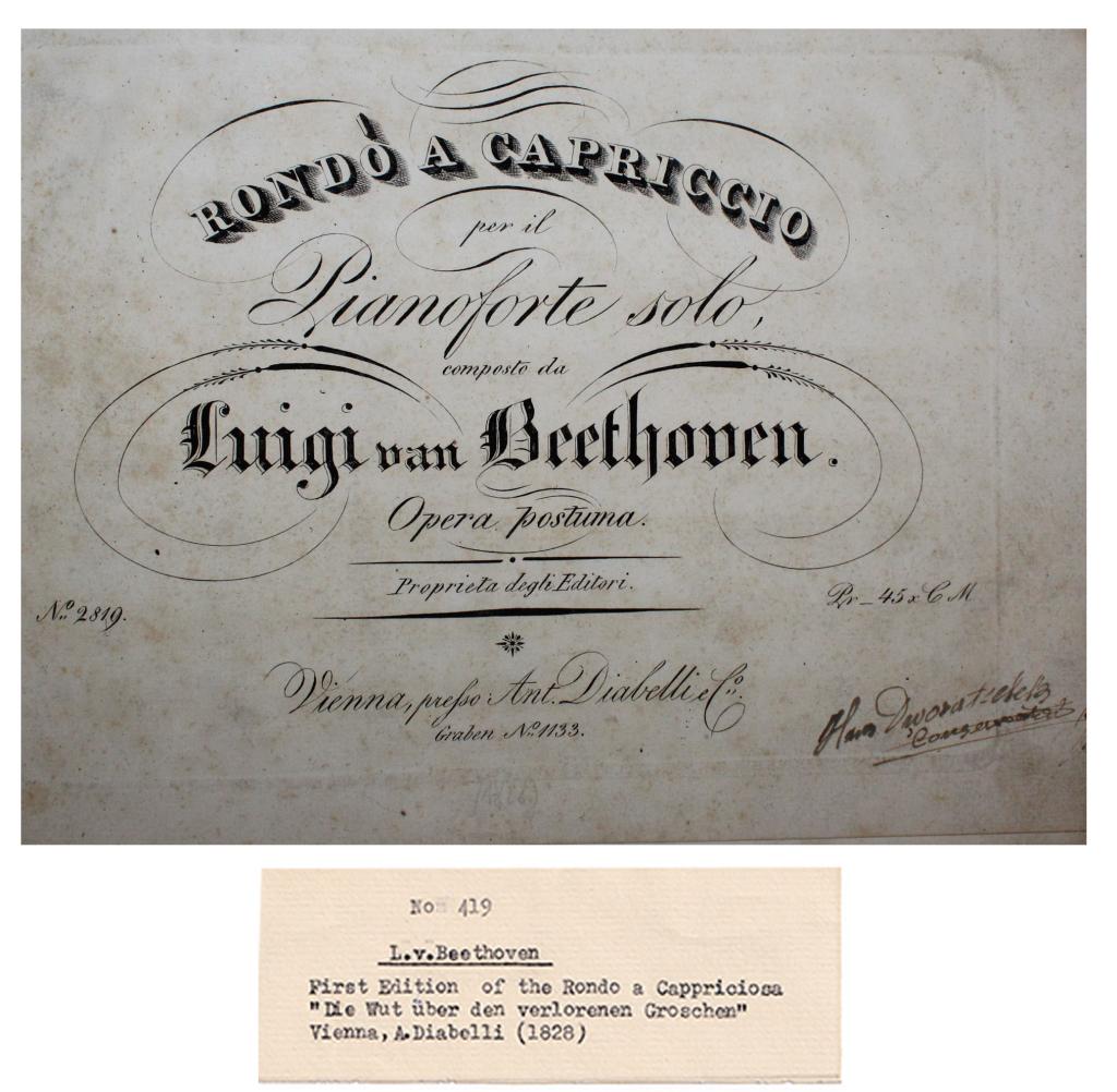 Ludvig van Beethoven 1st Ed. Rondo A Capriccio: Ludvig van Beethoven (German, 1770-1827) Romantic, Classical Era Composer and Pianist, Germany First Edition of the 33 Variation of a Valse for Piano. Opus 120, Diabelli Variations Ink on Paper Circa 