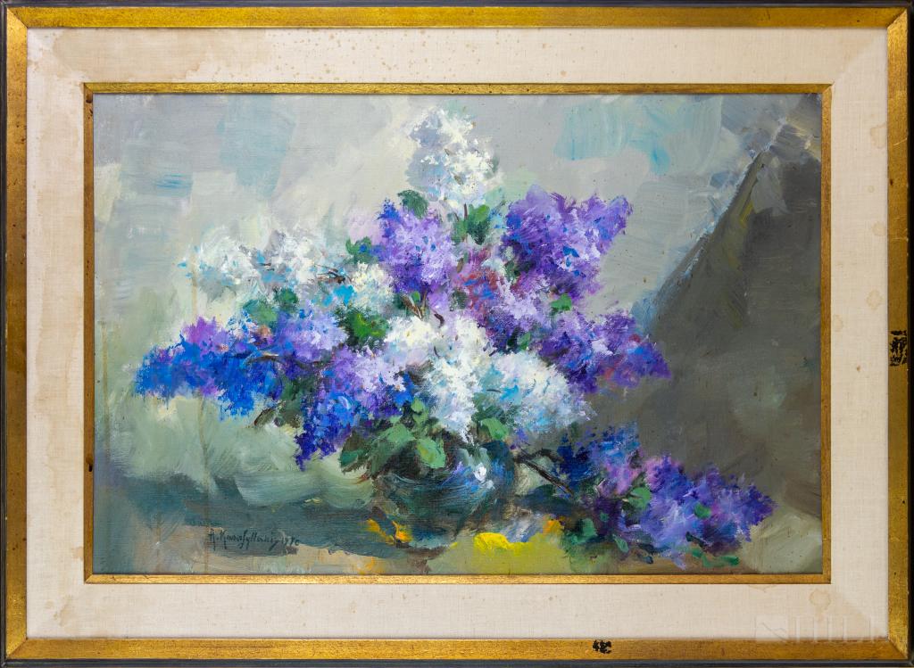 Antonis Karafyllakis 1908-1983 Floral Oil Painting: Signed original oil on canvas painting by Antonis Karafyllakis (1908-1983 Florida). Artwork depicts a still life with flowers in the mid century impressionist style. Artist signature lower left. Work 
