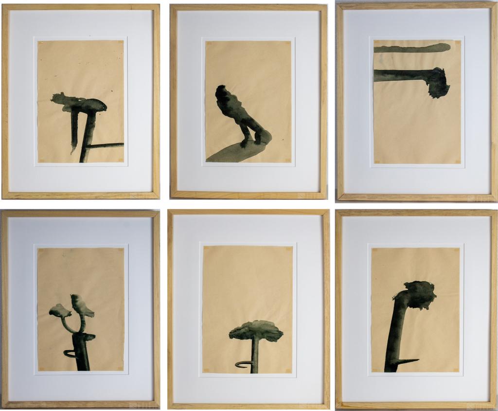 Sergio Barrera 1967- Spain Set of 6 Ink Paintings: Set of six in on paper paintings attributed to Sergio Barrera (1967- Spain). Each framed work depicts an ink painting in the abstract expressionist style. Unsigned works. Each work measures approximat