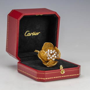 Cartier 18k Gold Diamond Flower Tremblant Brooch: Guaranteed Authentic Cartier Trembler brooch pin. Features a floral form with articulated diamond topped 'stamen'. Signed Cartier 1320, French hallmarks. Approximate total weight 2.50 carat of