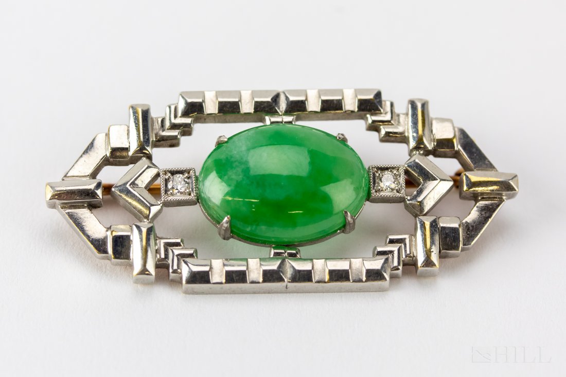 Art Deco Krementz Green Jade Diamond Platinum Pin (1 of 5)
