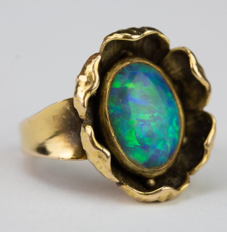Art Nouveau Potter Mellen 14k Gold Black Opal Ring (1 of 4)