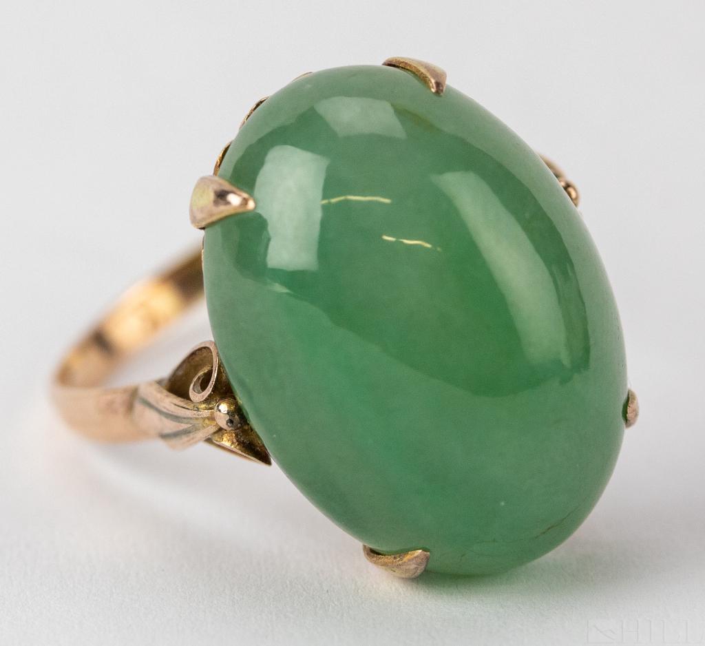 Chinese Export 14k Gold Natural Green Jade Ring (1 of 5)