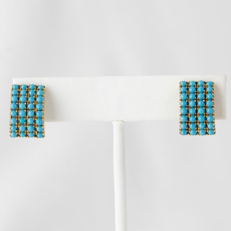 Vintage 1960's 14k Gold & Turquoise Clip Earrings (1 of 4)