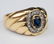 Men's 14k Gold Diamond & Blue Sapphire Ring Sz 9.5