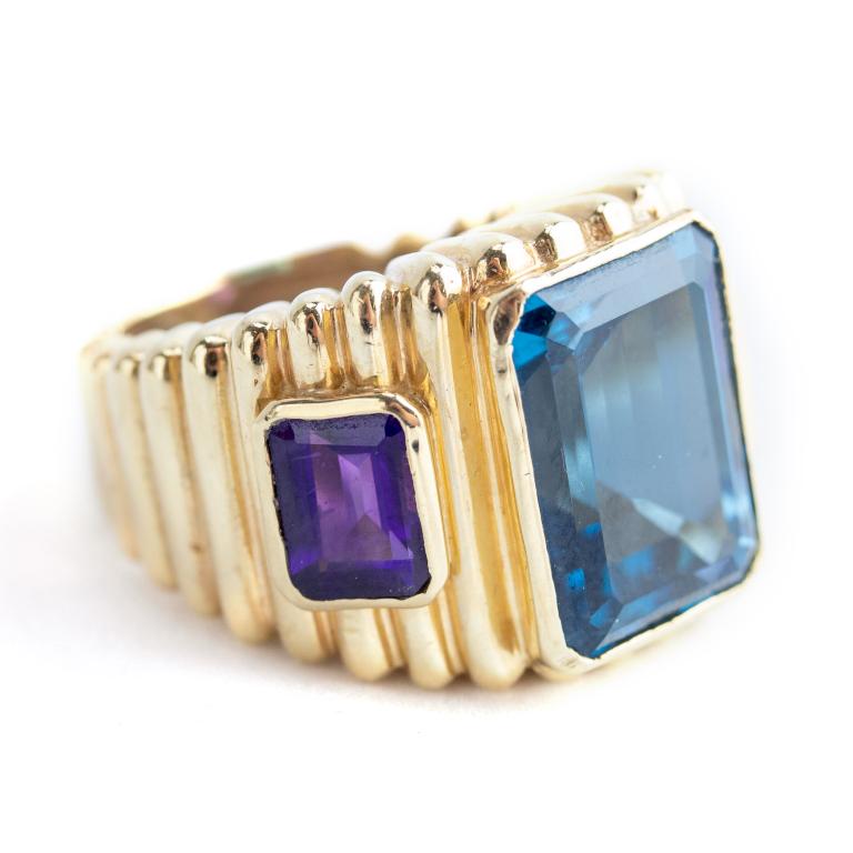 Hollywood Regency 14k Gold Topaz & Amethyst Ring (1 of 5)