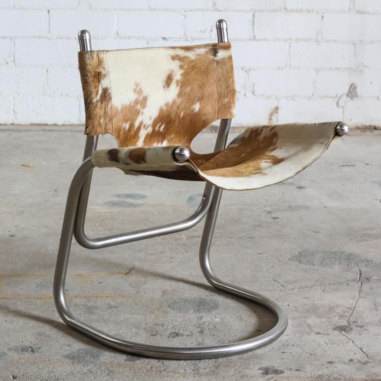 Pony Leather Upholstered Chrome Tube Steel Chair (1 of 7)