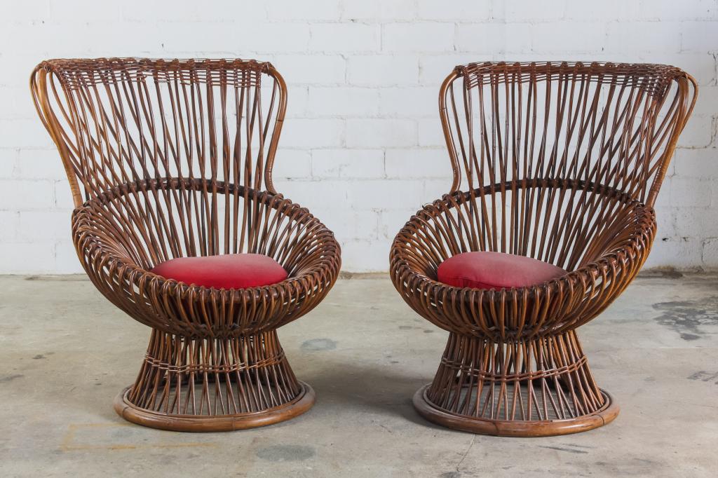 Pair Franco Albini Margherita Wicker Lounge Chairs (1 of 8)