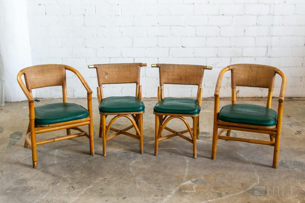 4 Mid Century Rattan Bamboo Tiki Dining Chairs SET (1 of 10)