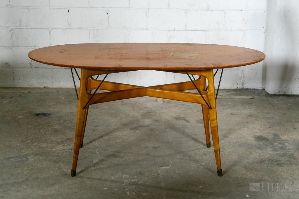 Mid Century Italian Modern Blond Oval Dining Table (1 of 5)