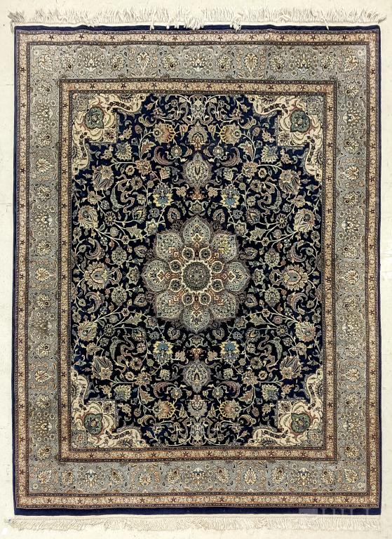 Hand Woven Geometric Floral Blue Field Area Rug (1 of 4)