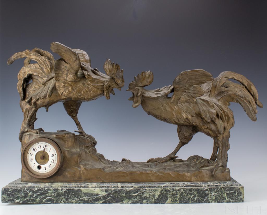 Jane Le Soudier French Bronze Rooster Mantle Clock (1 of 6)