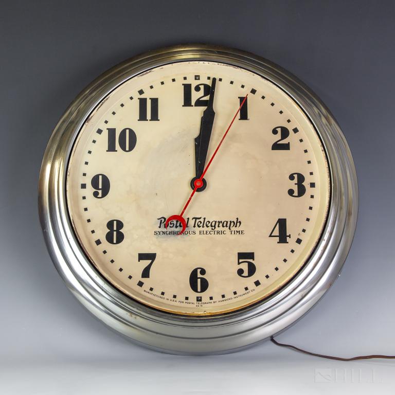 Art Deco Steel Postal Telegraph Electric Clock VTG (1 of 5)