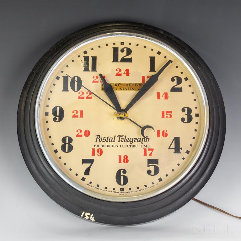 Art Deco Black Steel Postal Telegraph Deco Clock (1 of 5)