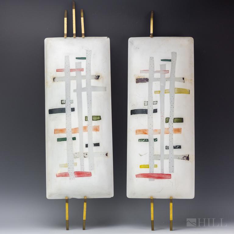 Pair Mid Century Modern Frosted Glass Wall Sconces (1 of 5)