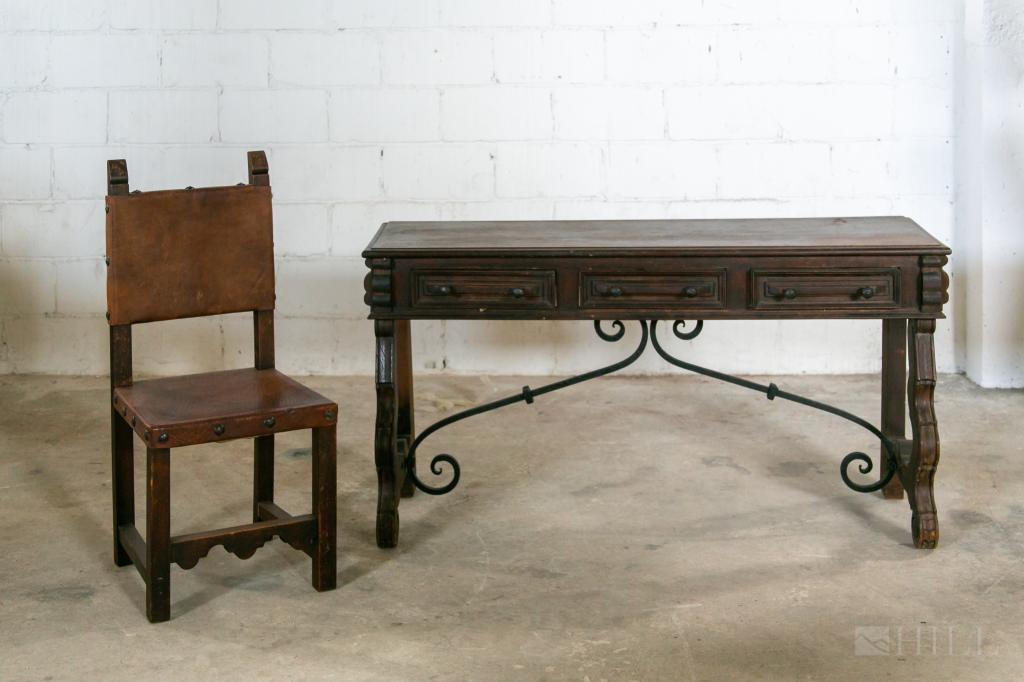 Old Spanish Colonial Revival Foyer Table & Chair (1 of 10)