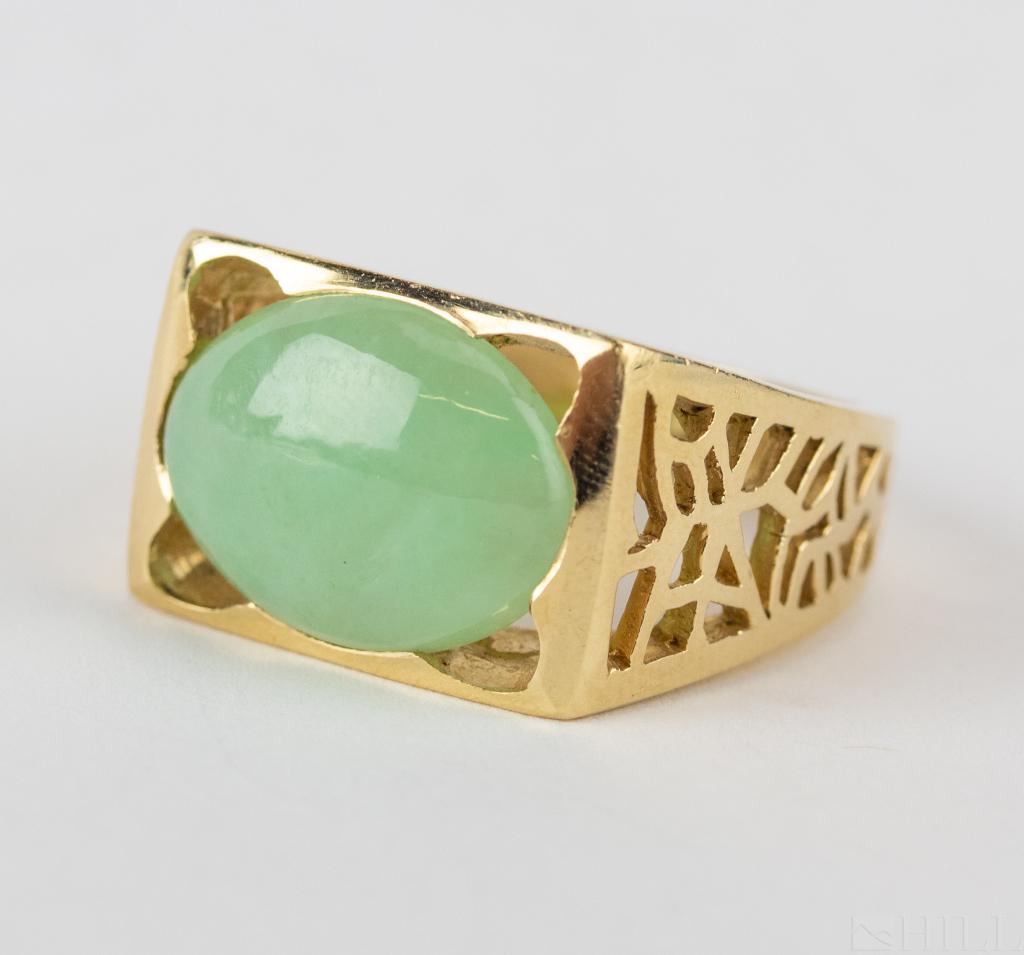 Men's 14k Gold Green Jade Cabochon Ring Size 9 (1 of 5)