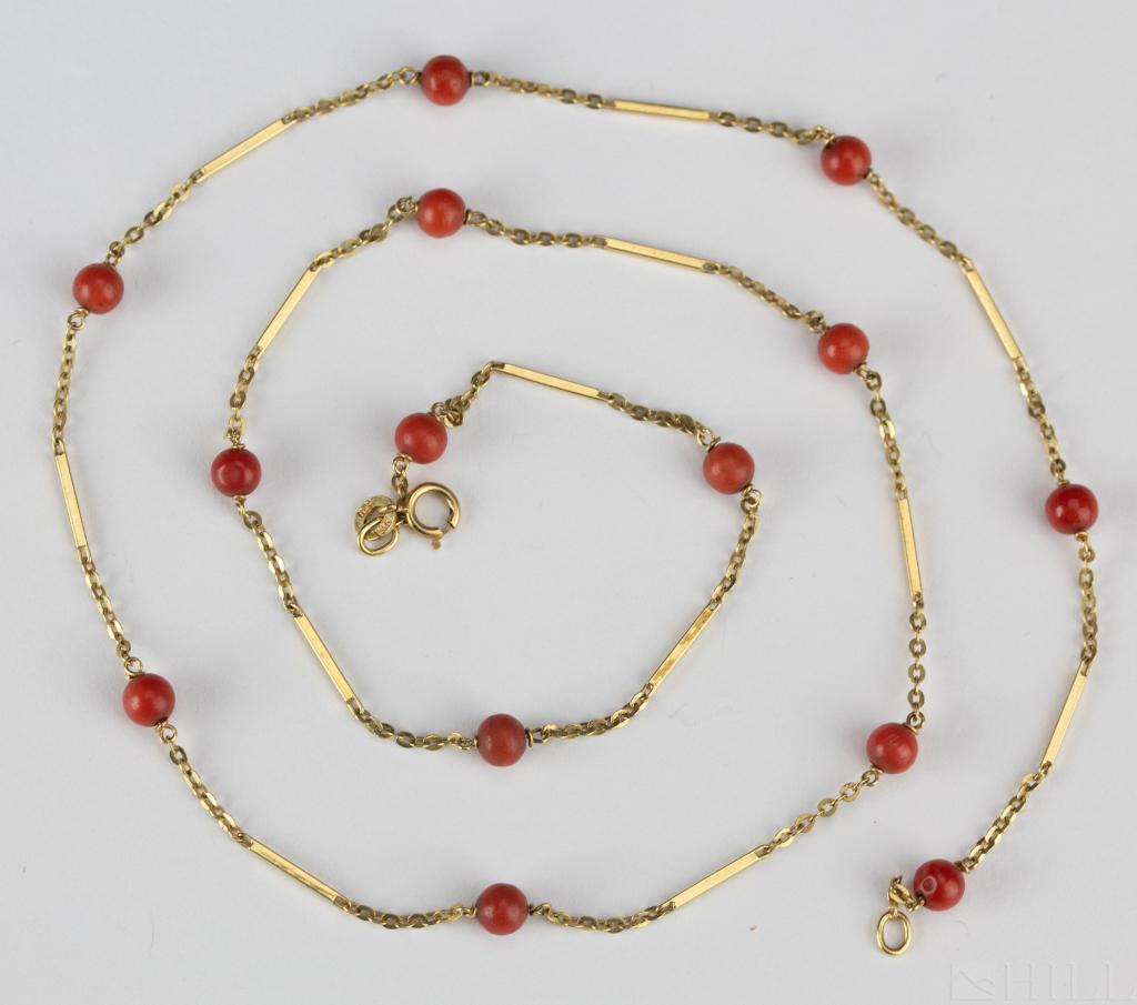 18k Gold Italian Salmon Red Coral Bead Necklace (1 of 3)