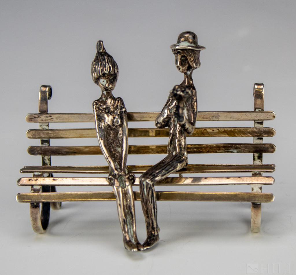 Sterling Silver Sculpture Man & Woman on Bench (1 of 4)