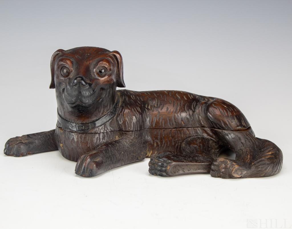 Black Forest Carved Glass Eyed Wood Dog Inkwell (1 of 6)