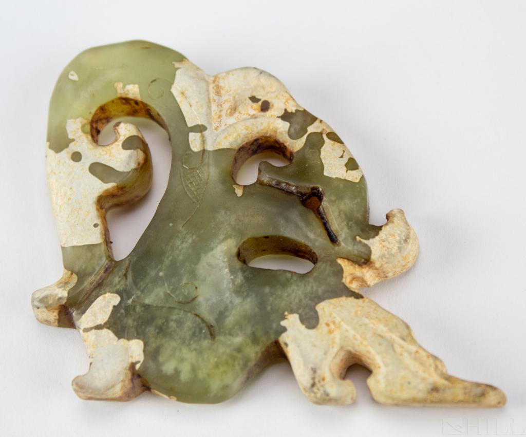 Old Carved Green Nephrite Jade Dragon Pendant (1 of 2)