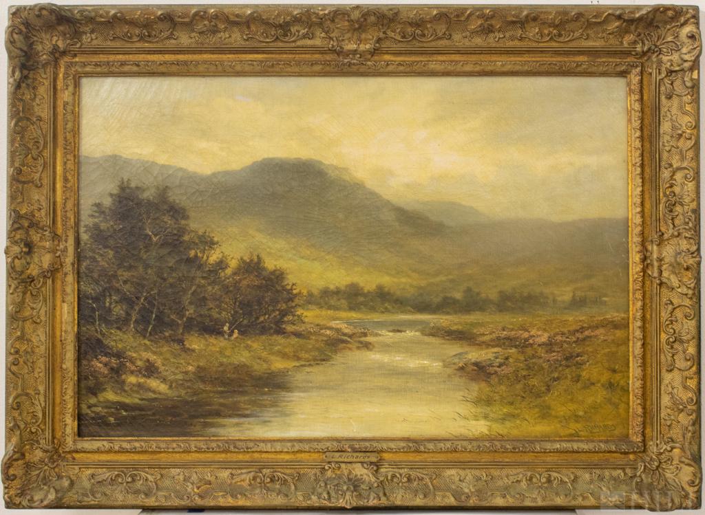 Antique Mountain Landscape Oil On Canvas Painting (1 of 4)