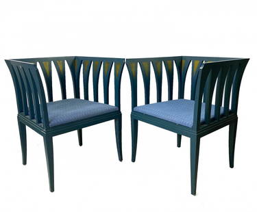 PR Eliel Saarinen Adelta Blue Arm Modern Dining Chairs: Pair Blue chairs by Eliel Saarinen for Adelta. In 1983, the Finnish company Adelta produced a limited edition of an elegant 1929 design by Eliel Saarinen, called the "Blue Chair". Marked to the