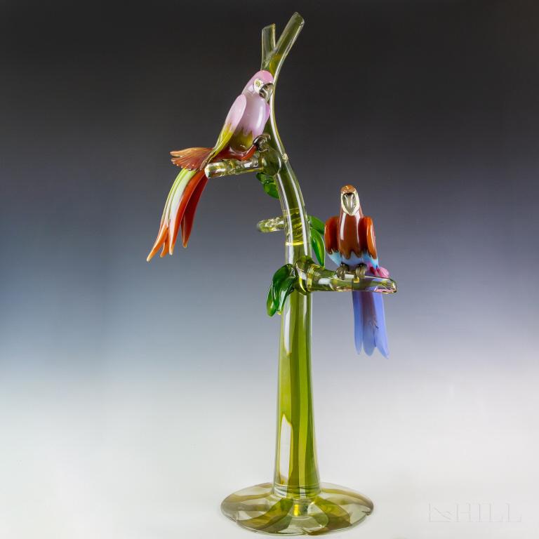 Arnaldo Zanella Murano Art Glass Parrots Sculpture (1 of 6)