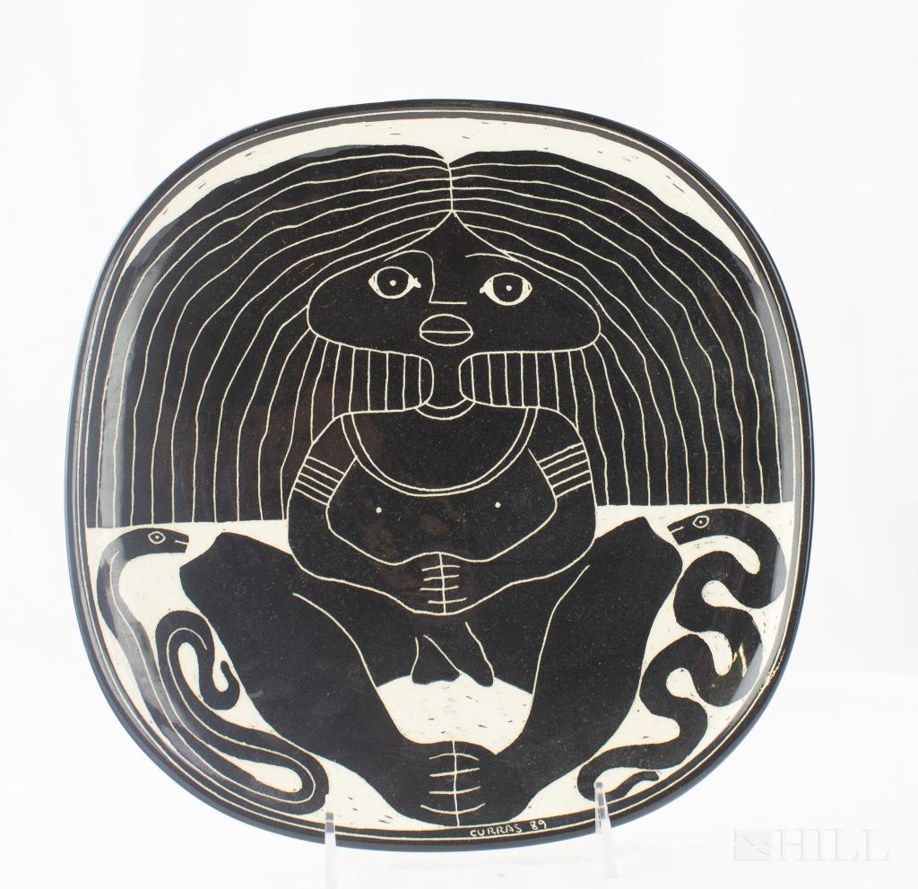1989 Curras Bro Cuban Art Pottery Boy Snake Plate (1 of 4)