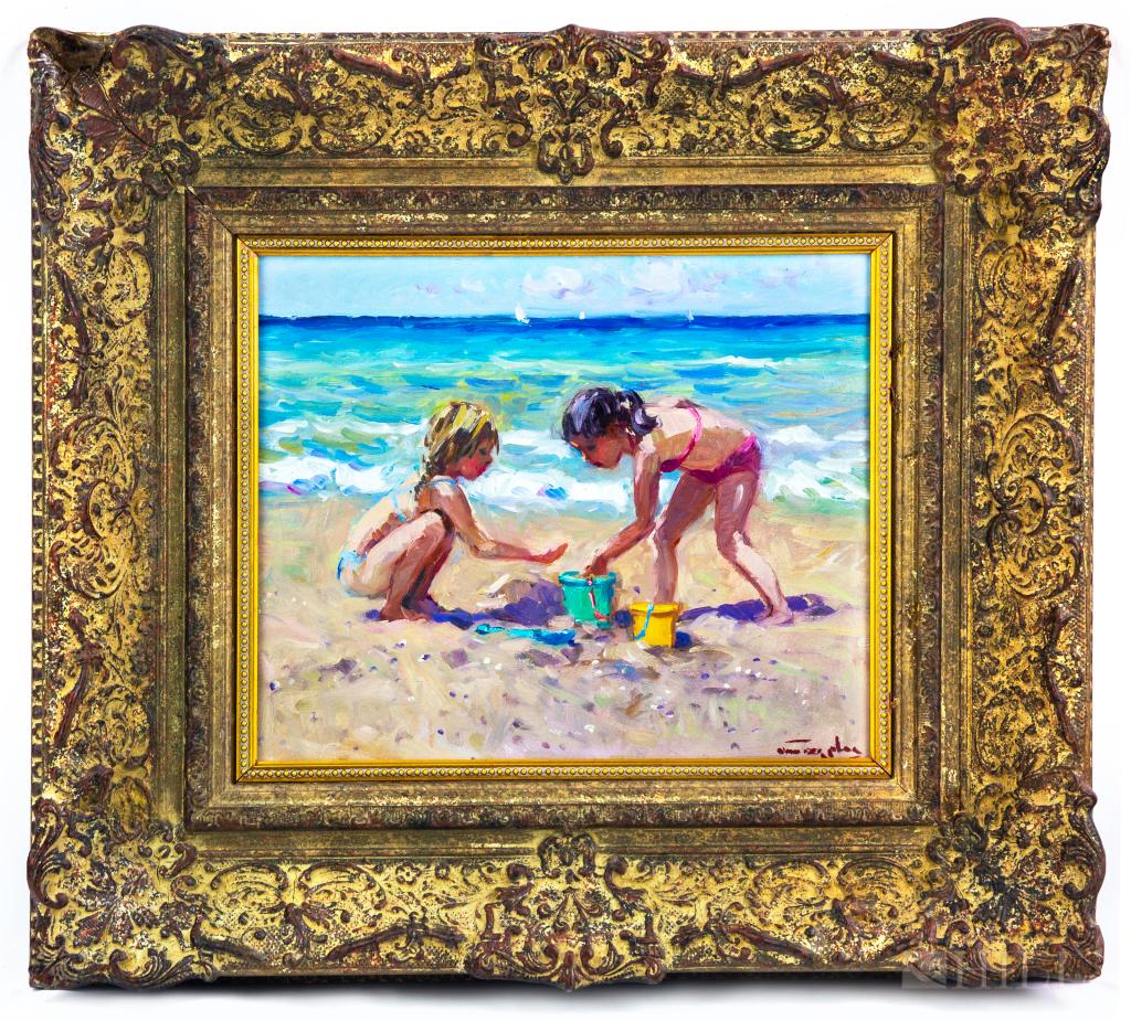 Niek Van Der Plas (b.1954) Beach Children Painting (1 of 5)