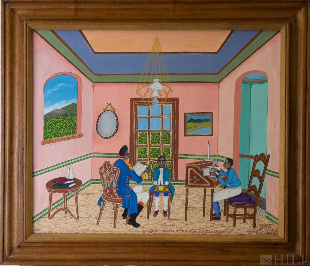 20th C Haitian Folk Art History Scene Oil Painting (1 of 6)