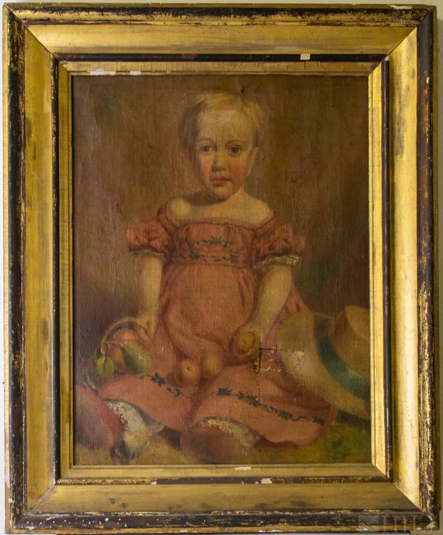 Antique American Folk Art Childs Portrait Painting (1 of 4)