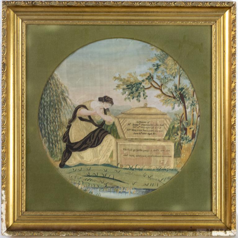 Antique Memorial Mixed Media Silk Needlepoint FINE (1 of 5)