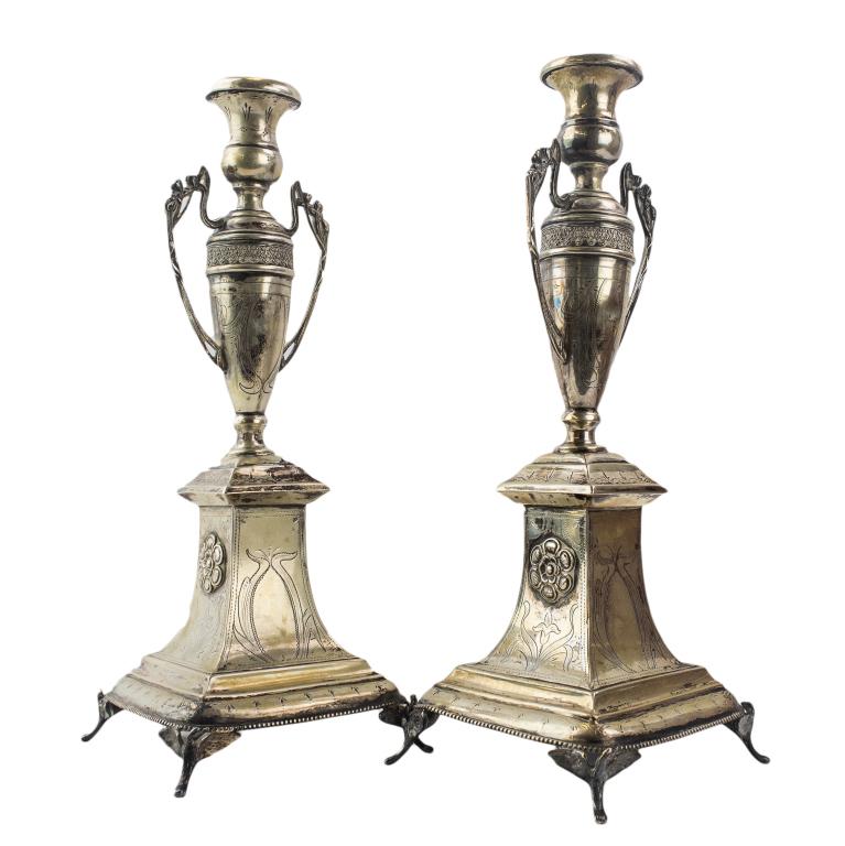 Early Continental Judaic Solid Silver Candlesticks (1 of 5)