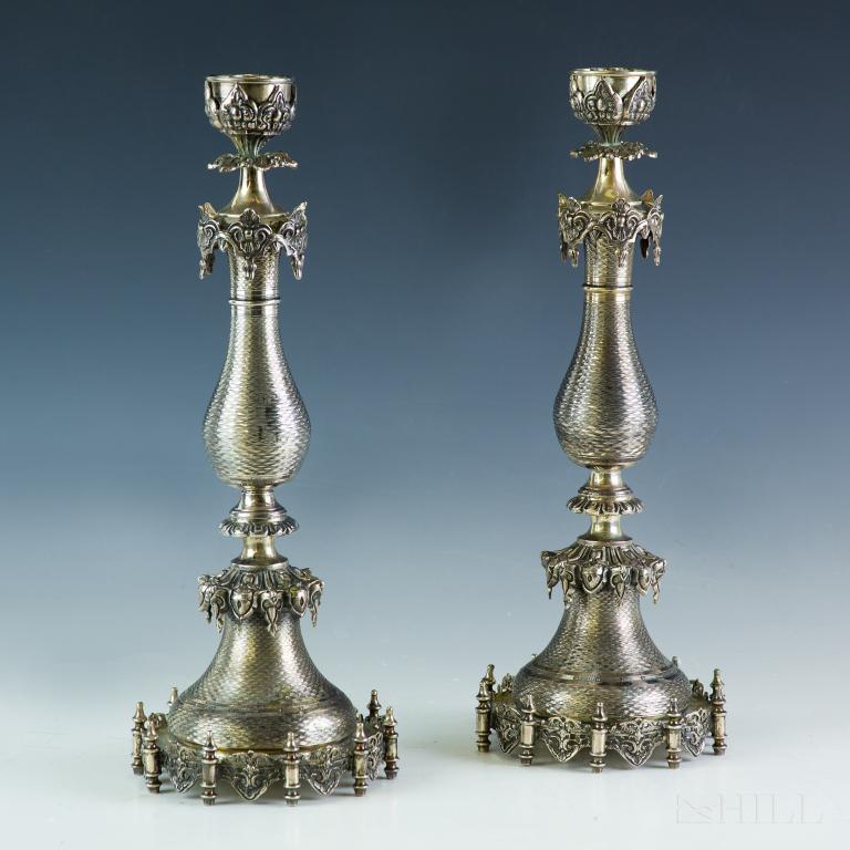 Antique Continental Solid Silver Candlesticks 59oz (1 of 5)