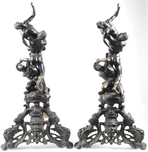 Antique PAIR of Figural Bronze Fireplace Andirons (1 of 9)