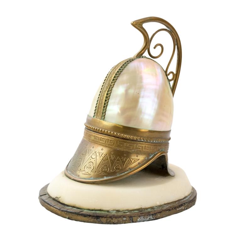 Antique Bronze Abalone & Alabaster Helmet Inkwell (1 of 5)