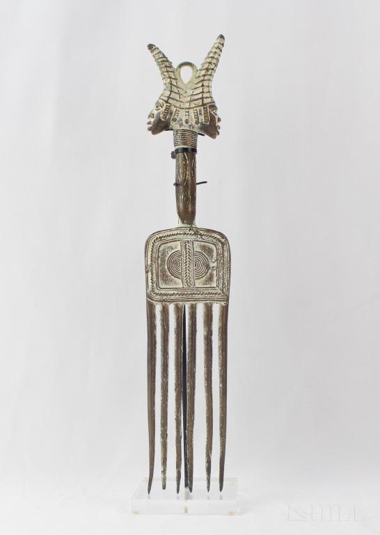 African Bronze Metal Ceremonial Tribal Hair Comb (1 of 4)