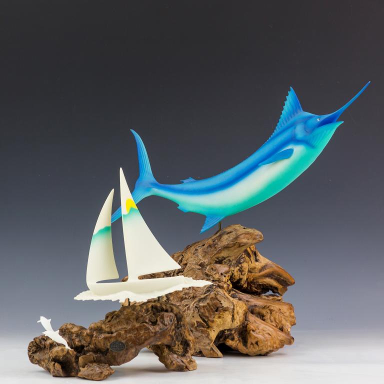 John Perry Ocean Marlin Fish & Boat Art Sculptures (1 of 6)