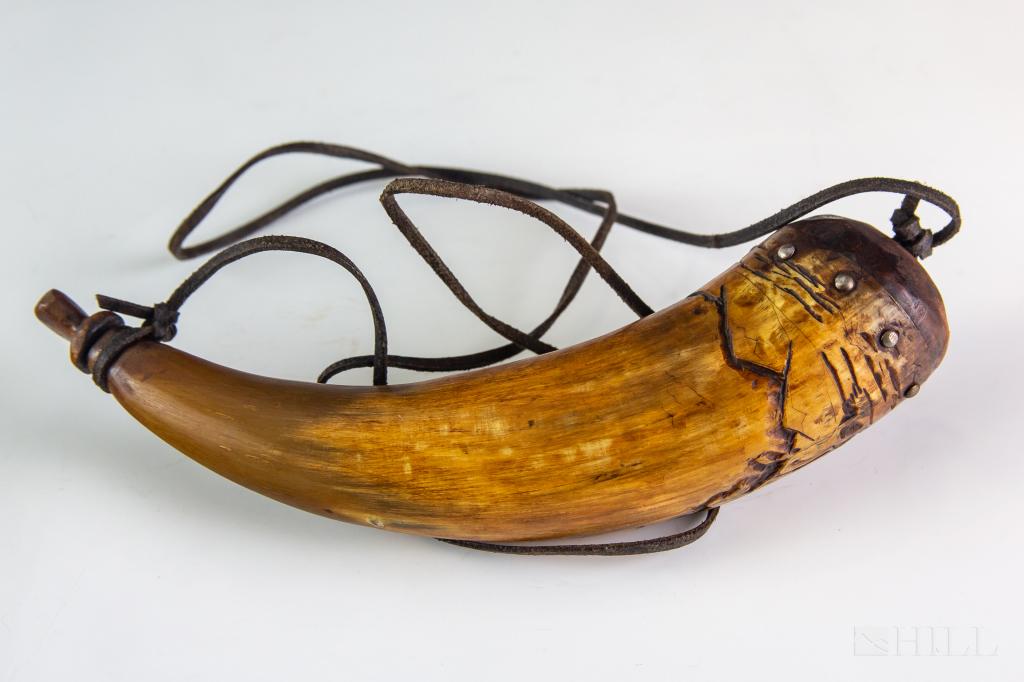 Carved Powder Horn Native American Indian & Horse (1 of 5)