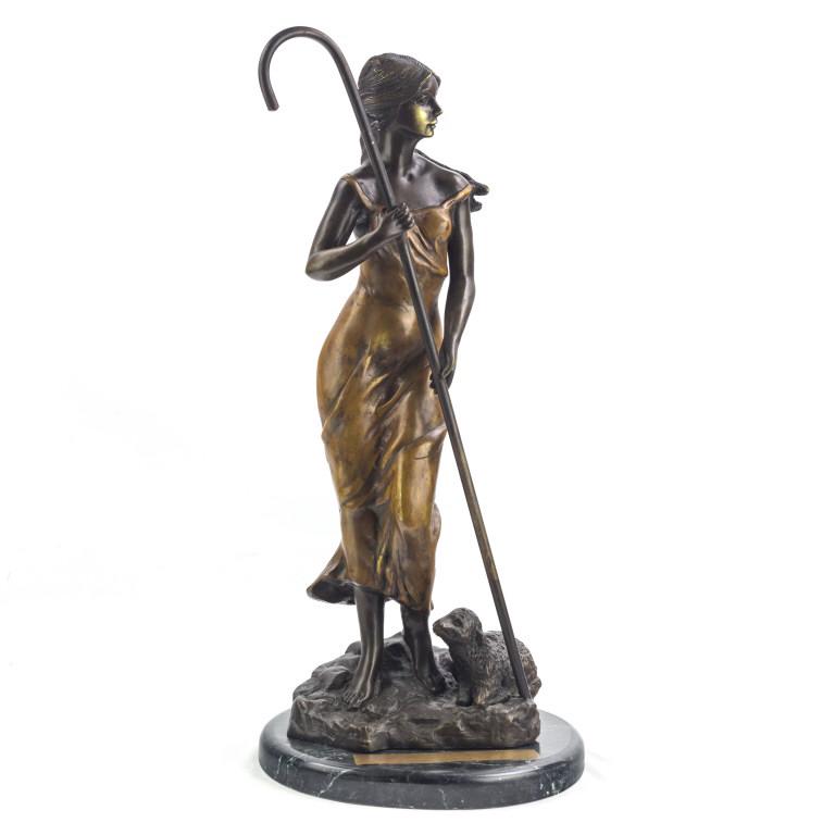 Female Shepherd with Sheep 25" Bronze Sculpture (1 of 5)