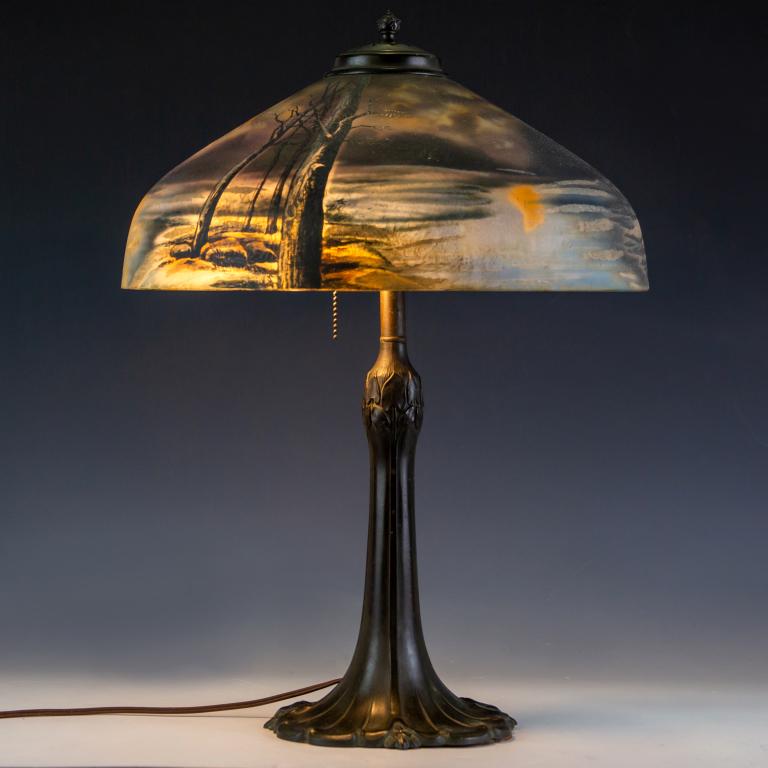 Antique Pittsburgh Reverse Painted Table Desk Lamp (1 of 8)