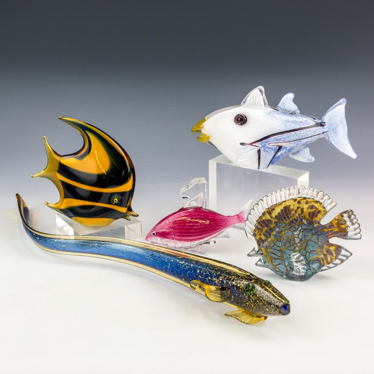 5 Murano Italian Art Glass Fish Sculpture GROUPING (1 of 5)