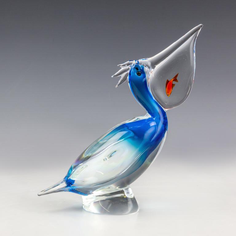 Murano Italian Art Glass Pelican w/ Fish Sculpture (1 of 4)
